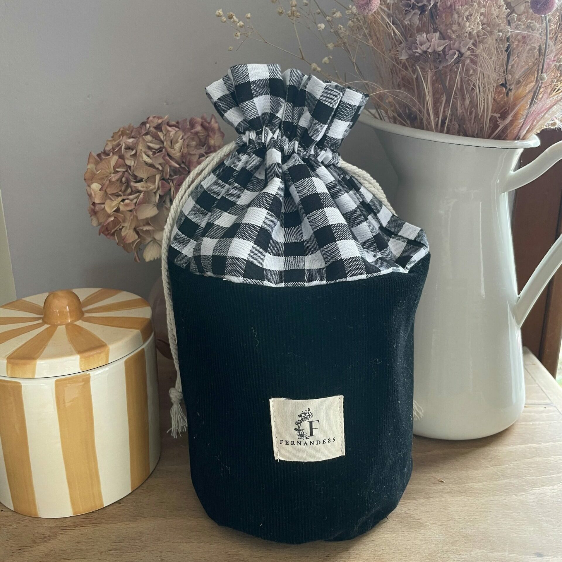 Pochon en tissu refermable – Velours côtelé et coton - Velours noir