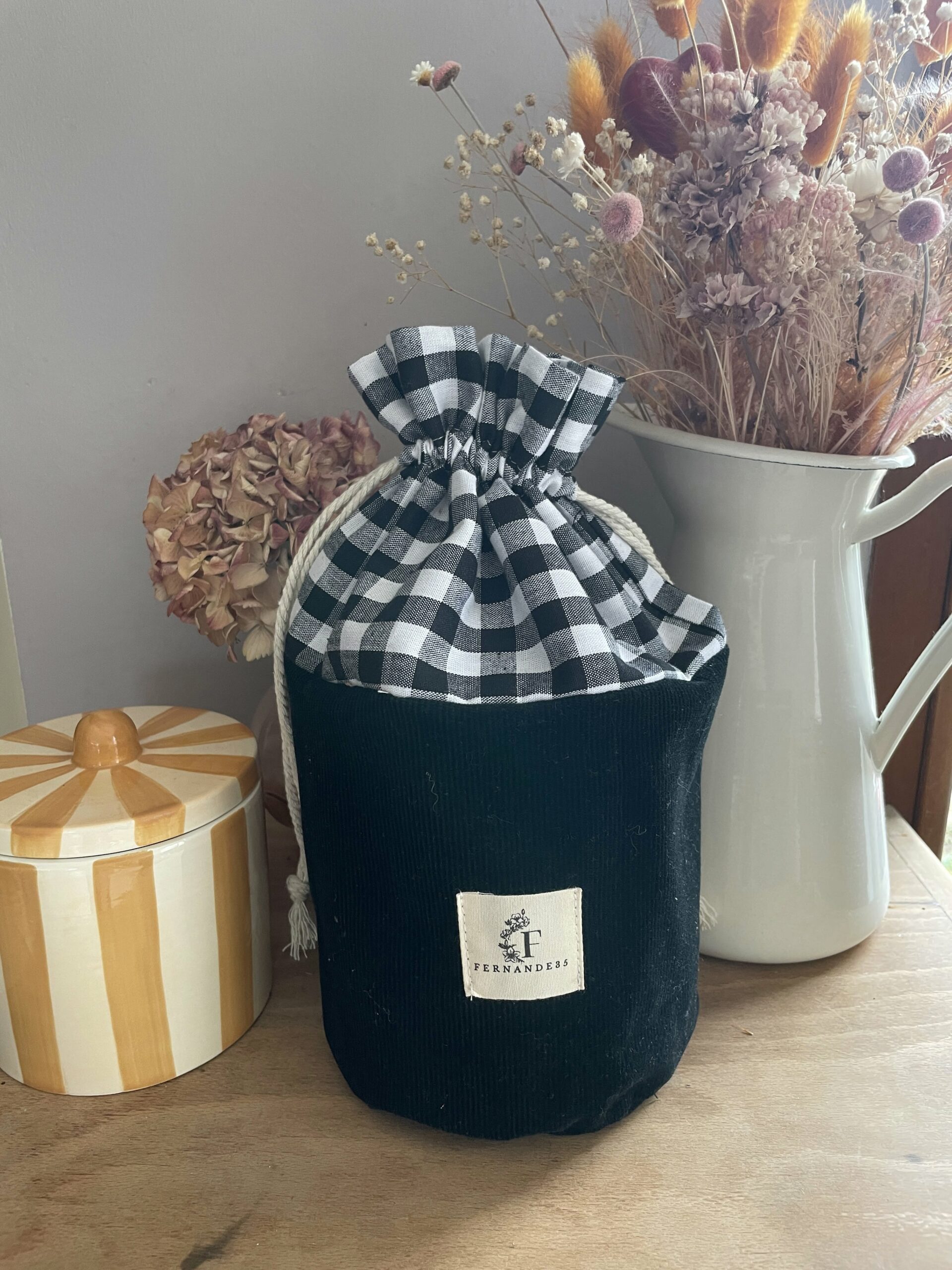 Pochon en tissu refermable – Velours côtelé et coton