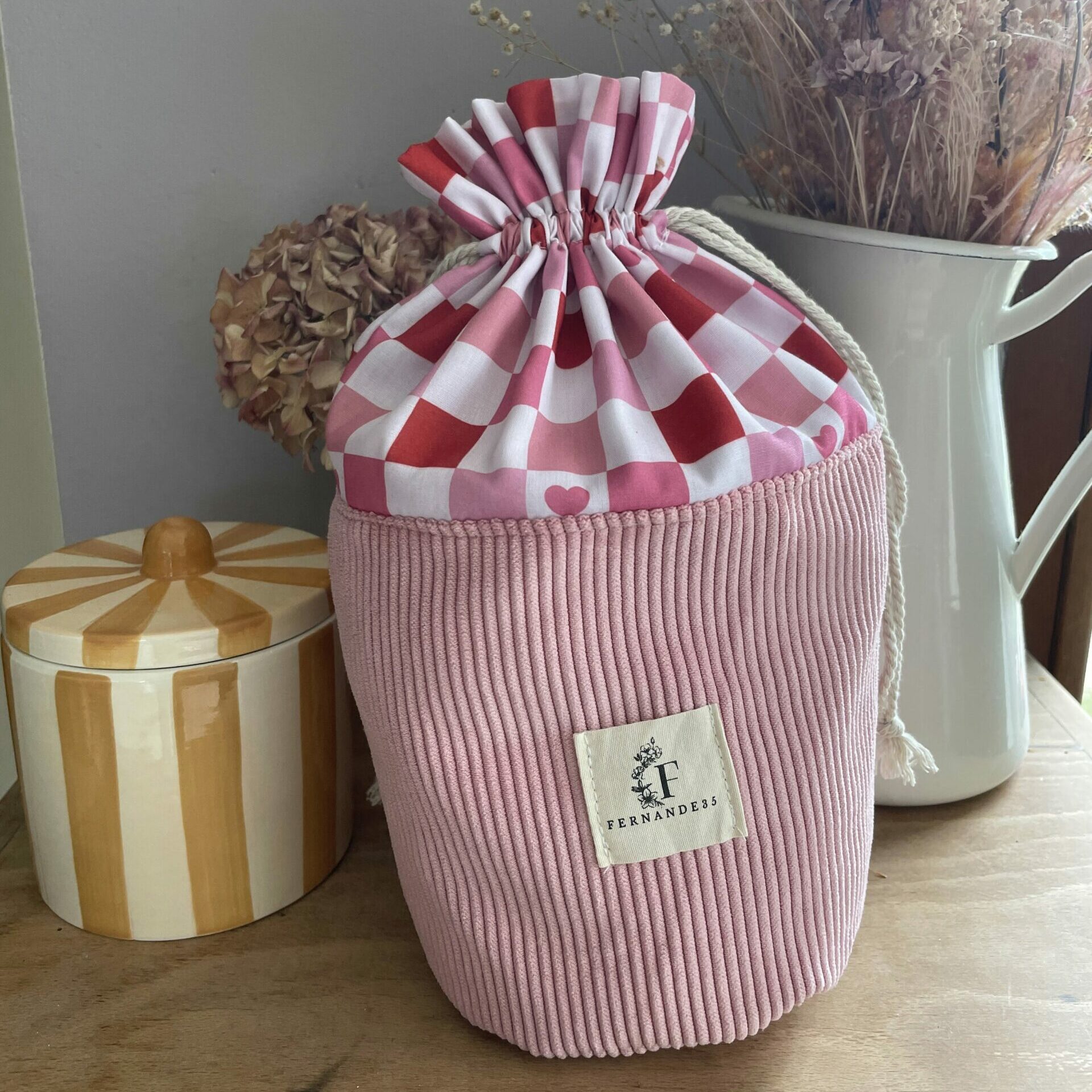 Pochon en tissu refermable – Velours côtelé et coton - Velours Rose