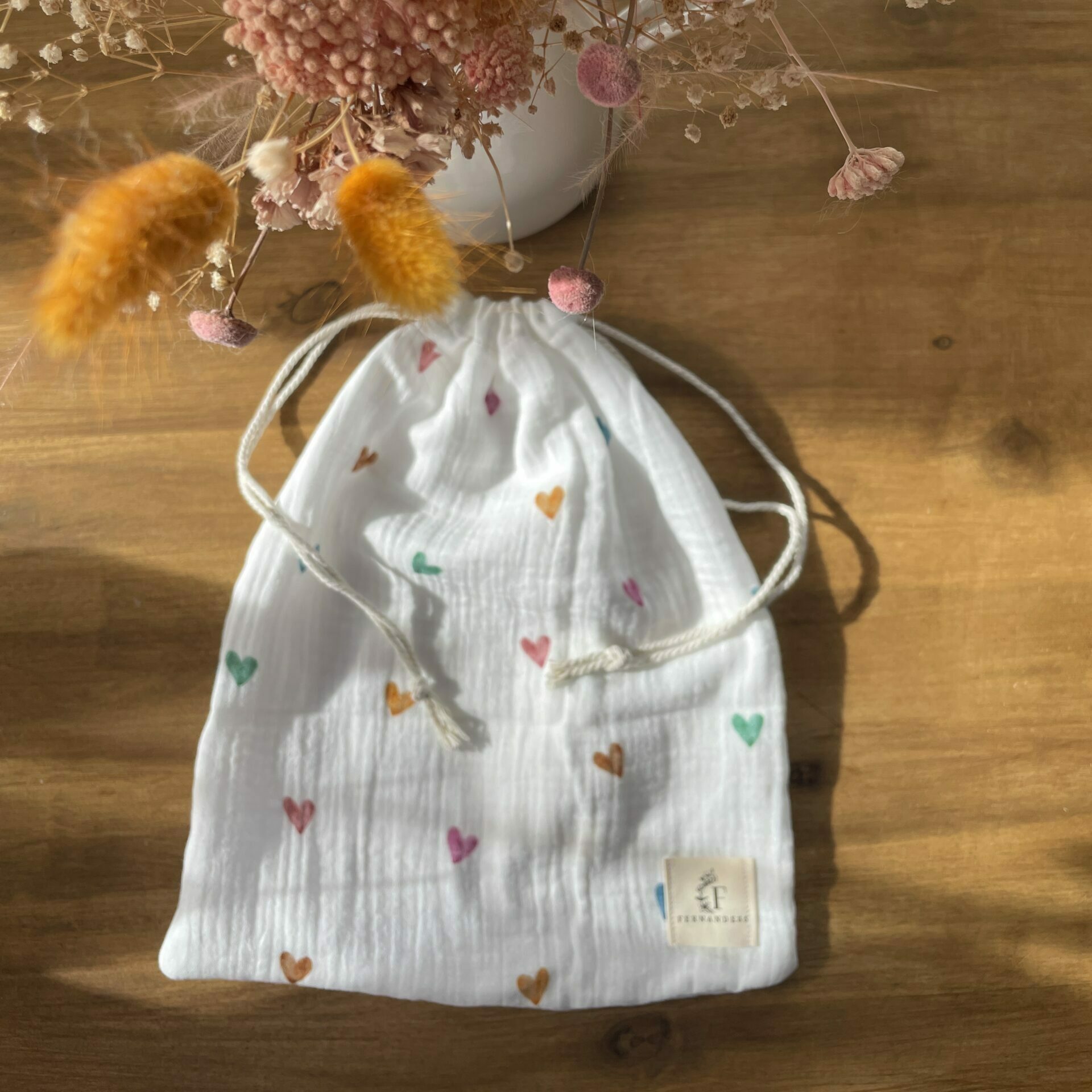 pochon en double gaze de coton coeur