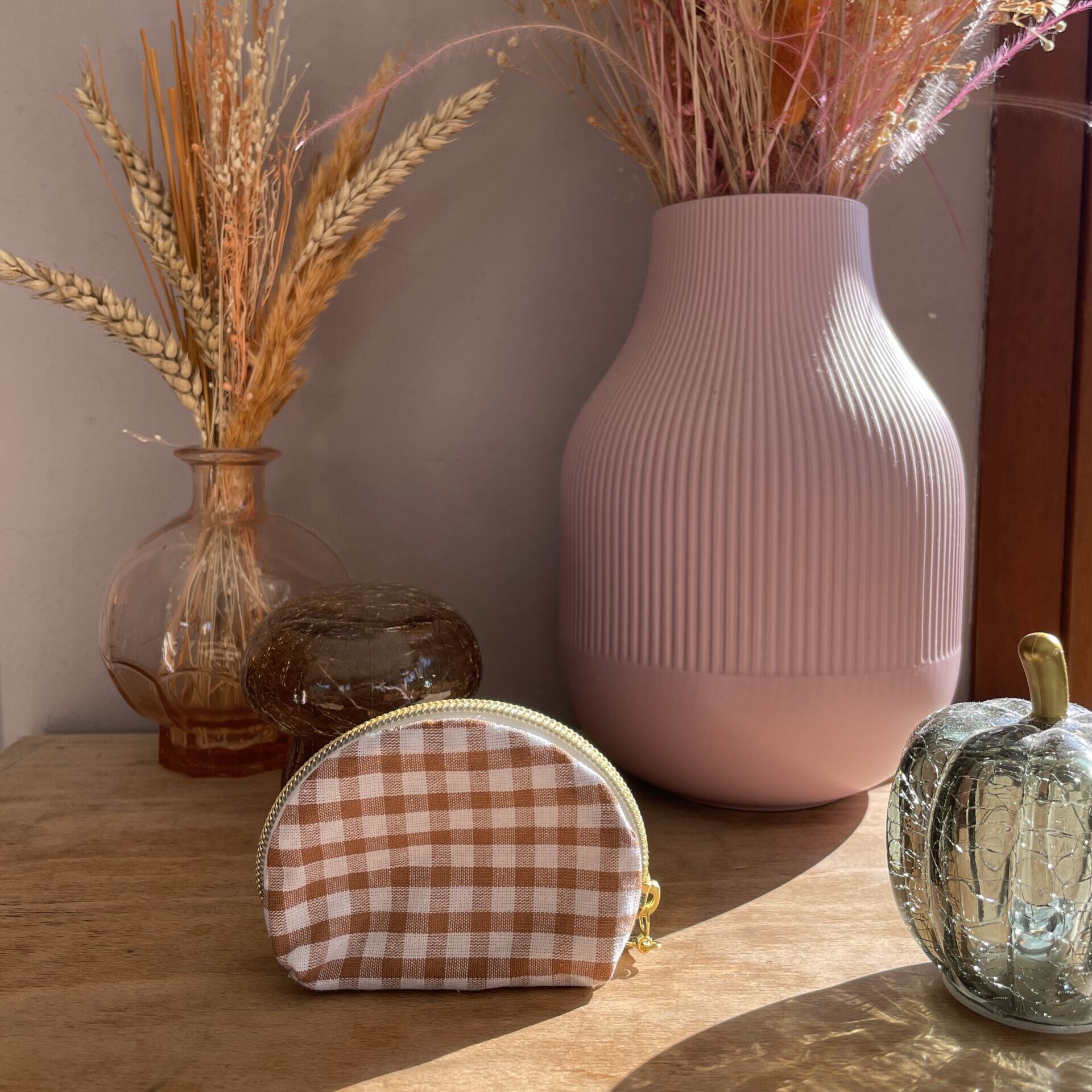 porte monnaie en demi-lune avec tissu Vichy