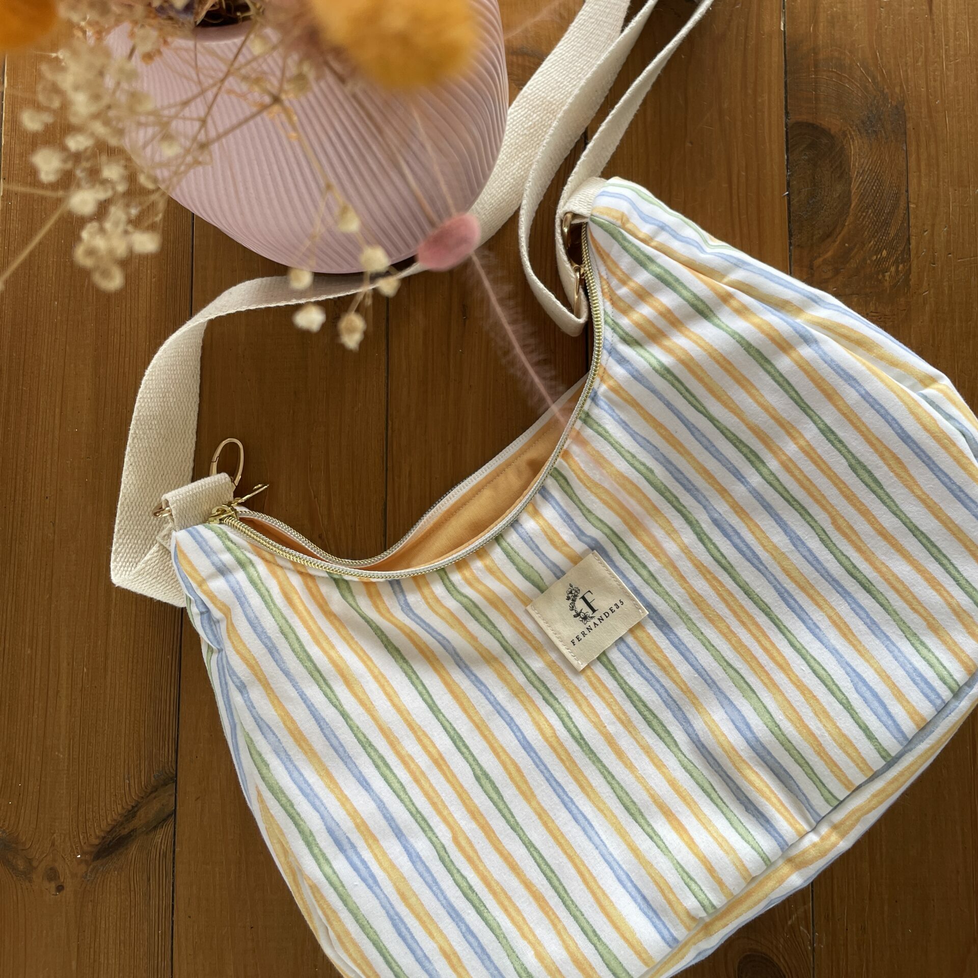sac à main cousu main en tissu à rayure de la marque Fernande35