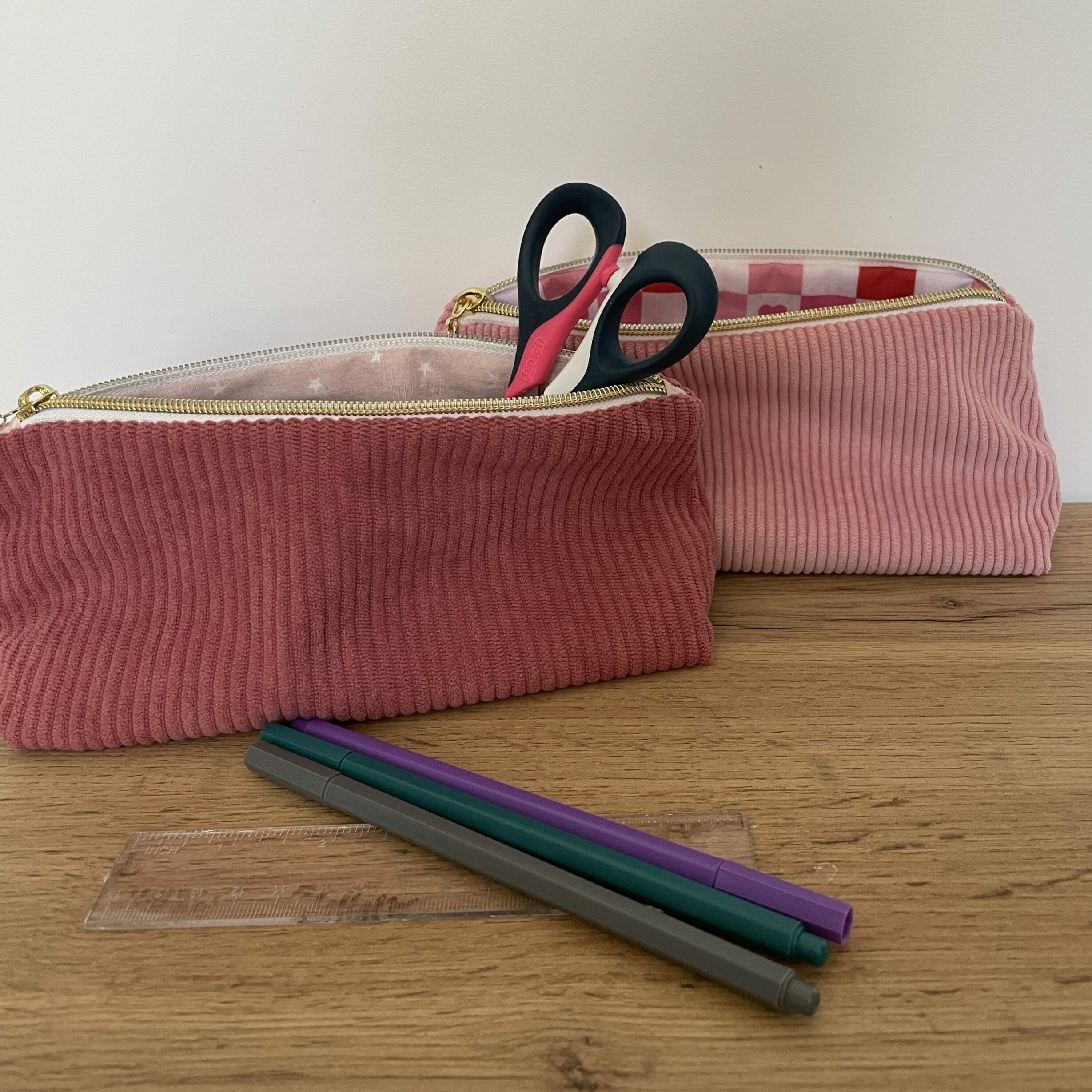 Trousses d'école en velours côtelé rose et bordeau